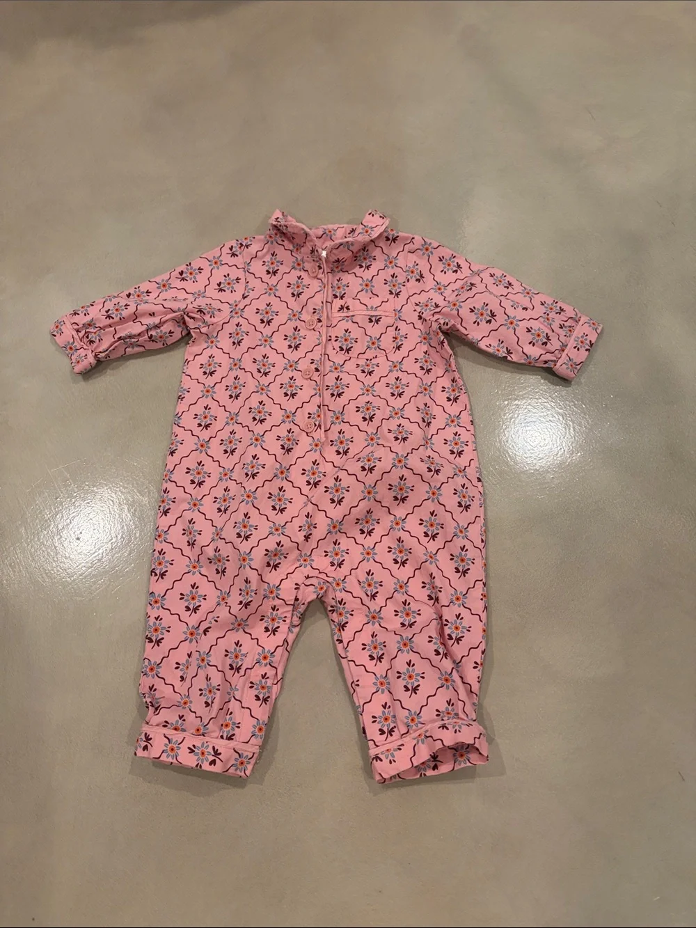 Hanna Andersson Pink Floral-Print Poplin sleeper One-Piece